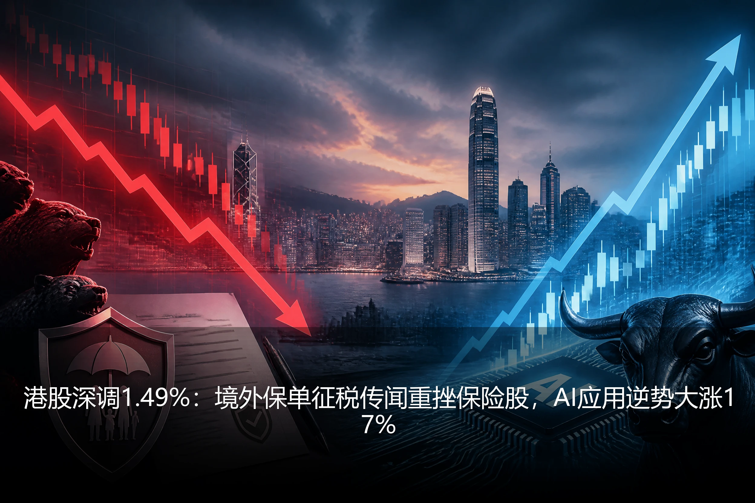 港股深调1.49%：境外保单征税传闻重挫保险股，AI应用逆势大涨17%
